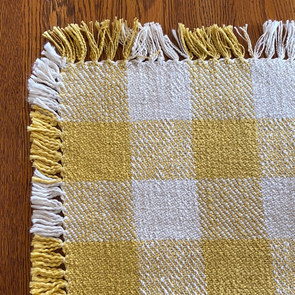 Yellow and White Checkered Fringe Rug - Picture 2 of 9